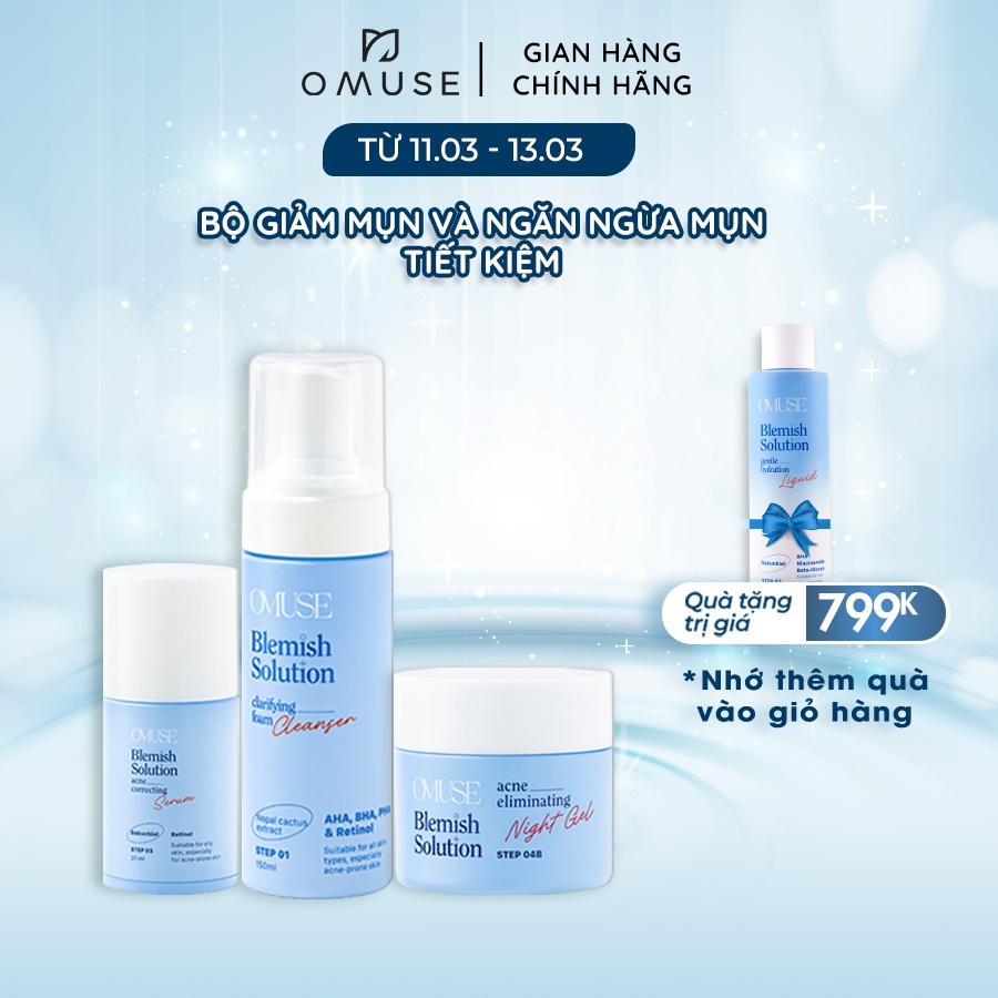 Bộ sản phẩm giảm mụn và ngăn ngừa mụn chuyên sâu OMUSE Blemish Solution Acne Correcting