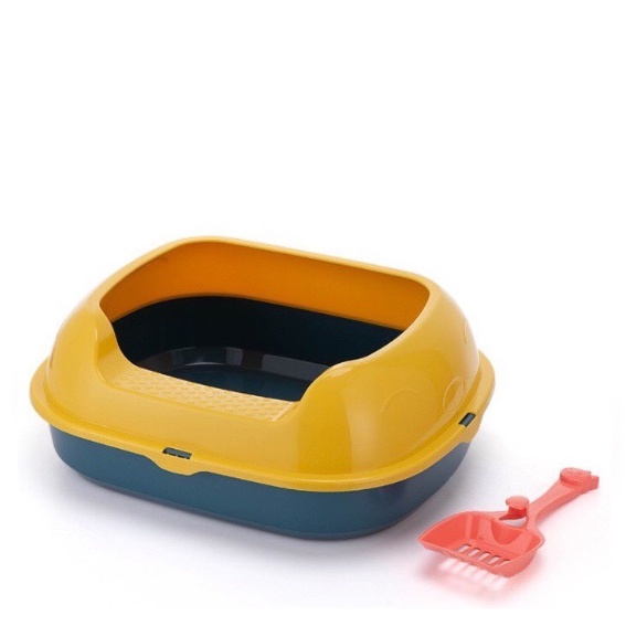 Chậu Đựng Cát Vệ Sinh Cho Mèo Thành Cao Chắn Cát Bắn Ra Sàn ( tặng kèm xẻng xúc) - TOM PET