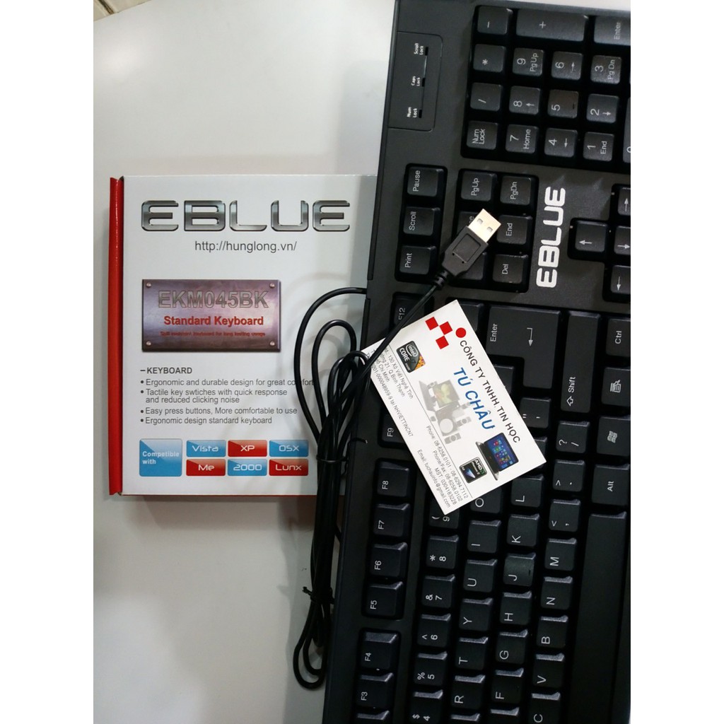 Bàn phím có dây EBLUE - EKM045BK, chuẩn USB - Cáp dài 1.6 M