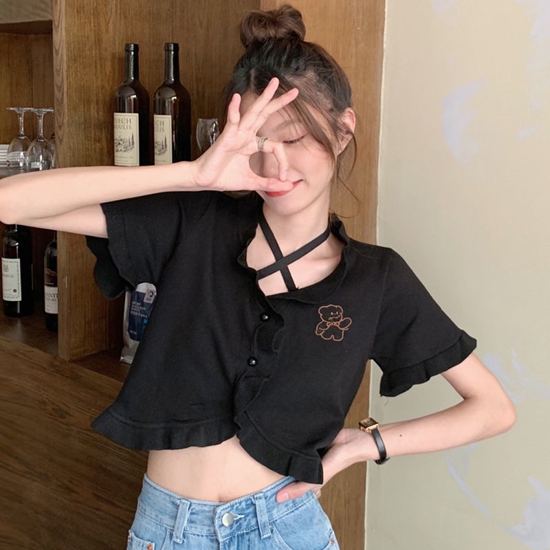 Áo croptop tay ngắn in hình hoạt hình ngọt ngào dáng ôm thời trang mùa hè cho nữ