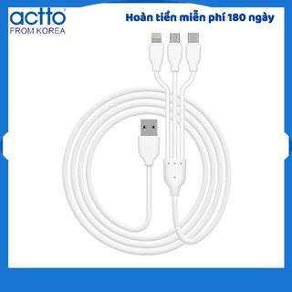 Cáp sạc 3 trong 1 Tripple Charging Cable Actto USB-38 HÀNG NỘI ĐỊA HÀN QUỐC CHÍNH HÃNG