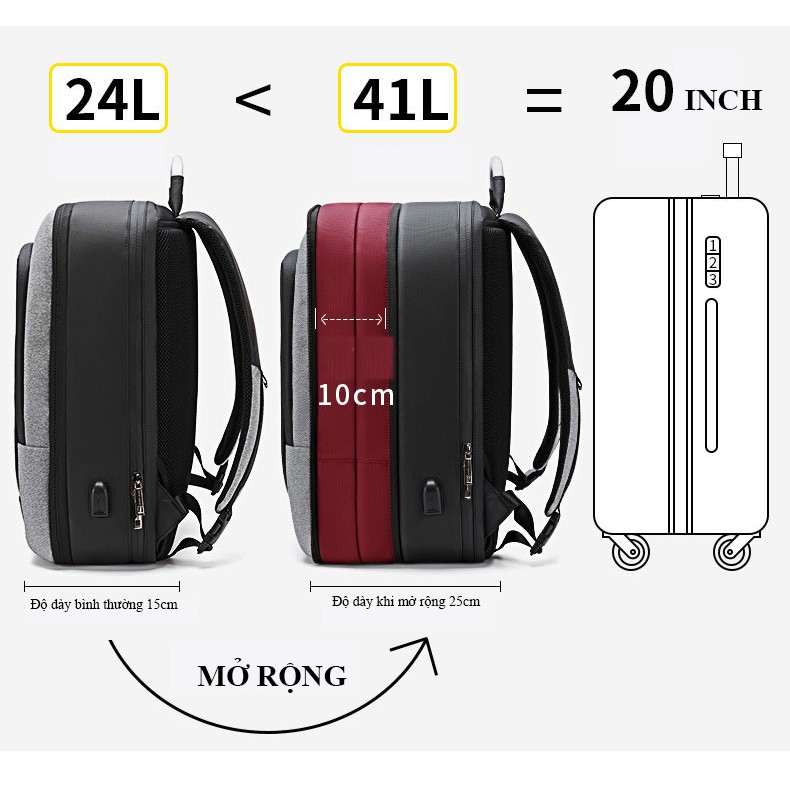 Balo doanh nhân cao cấp Arctic Hunter B00227 17 inch mở rộng/không mở rộng