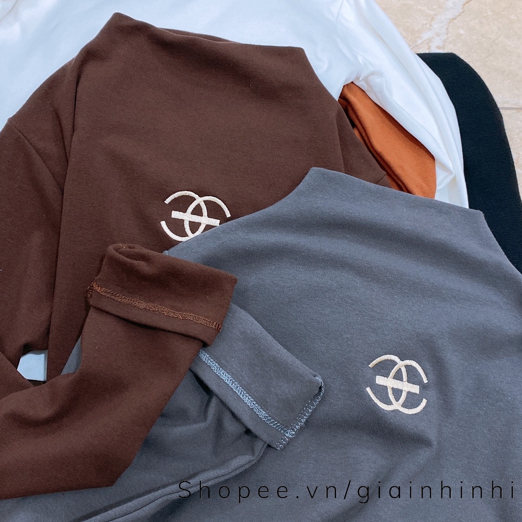 Xả hàng Áo thun cổ leo lót lông thêu logo, Áo phông dài tay dáng ôm AS7122 - NhiNhi Shop