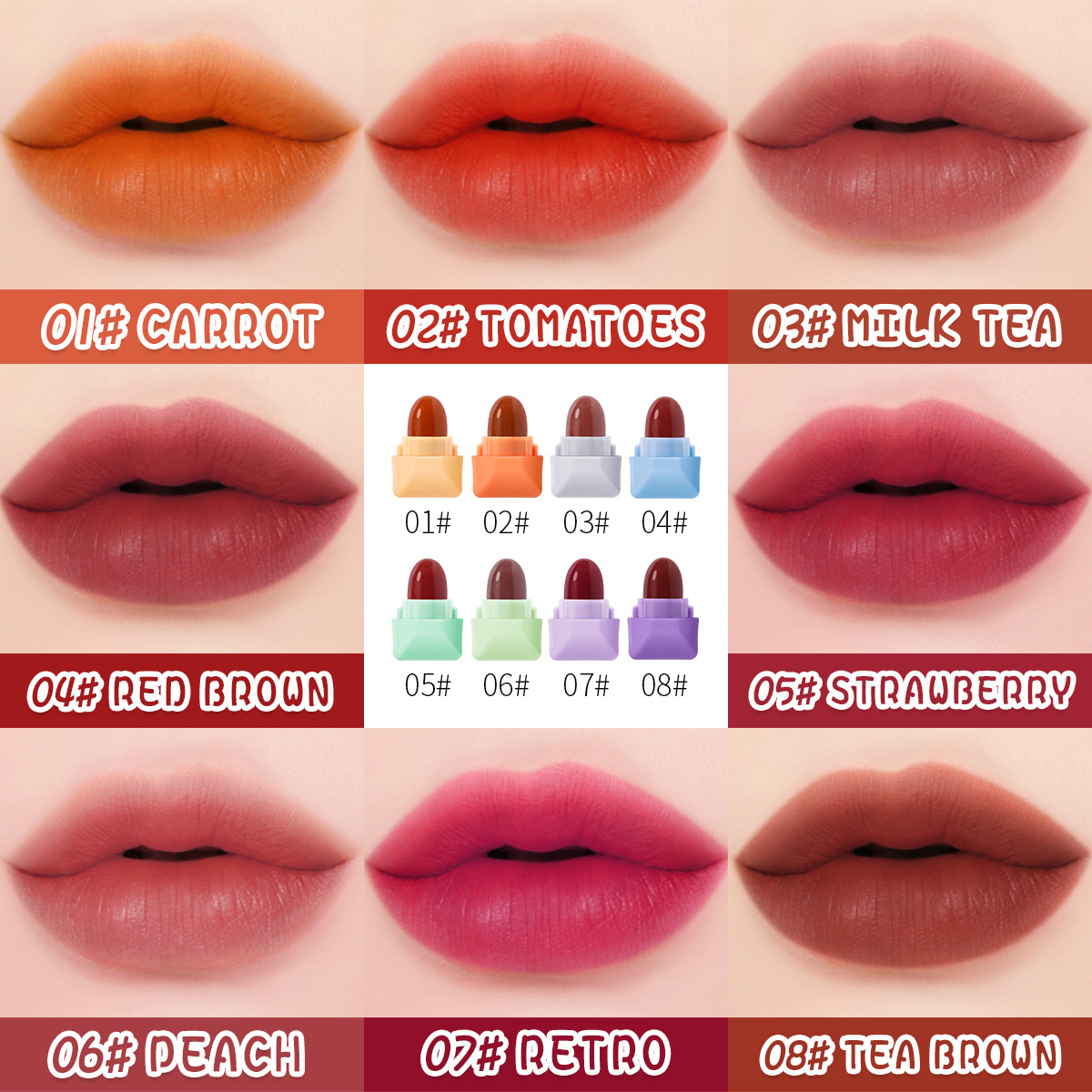 【DEROL】【Gói của 8 màu sắc】Candy Matte Lipstick Son bóng không dính dạng Cup Velvet Matte Lipstick | BigBuy360 - bigbuy360.vn