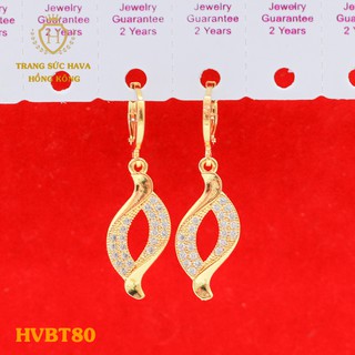 Bông Tai, Khuyên Tai Nữ Dáng Dài Đính Đá Trắng Xi Mạ Vàng Non Cao Cấp - Trang Sức Hava Hong Kong - HVBT80