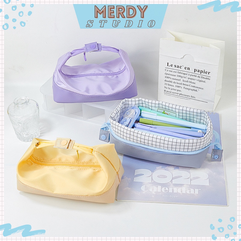 Túi đựng bút pastel siêu to vải dày dặn hoạ tiết caro