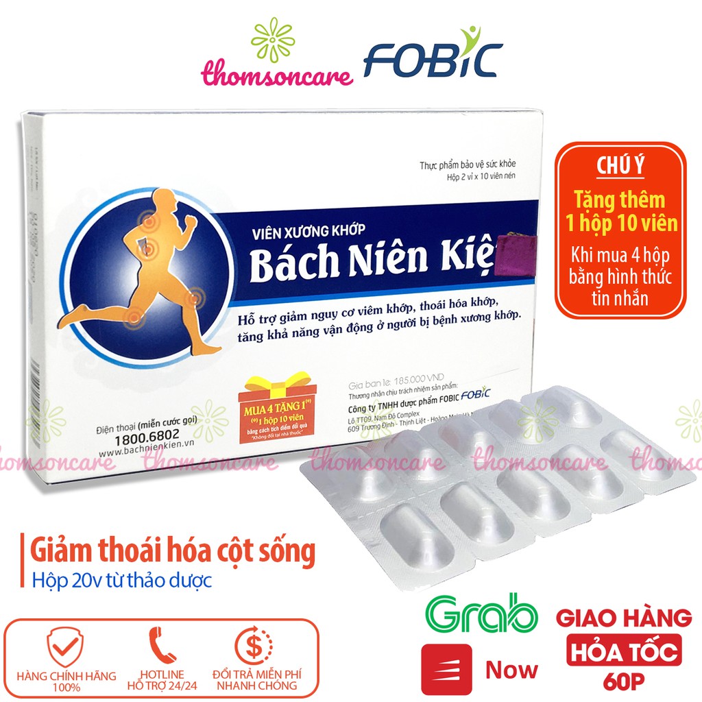 Bách niên kiện mua 4h tặng 1h bằng tem tích điểm giảm đau nhức xương khớp, thoái hóa khớp từ thảo dược hộp 20 viên