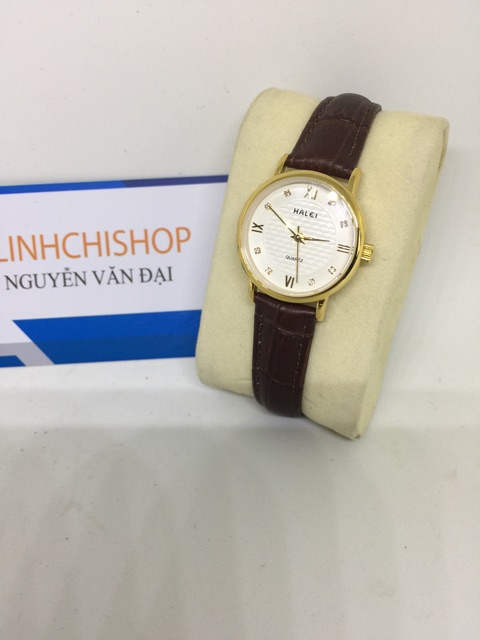 Đồng hồ nam nữ Halei dây da nâu mặt trắng | BigBuy360 - bigbuy360.vn