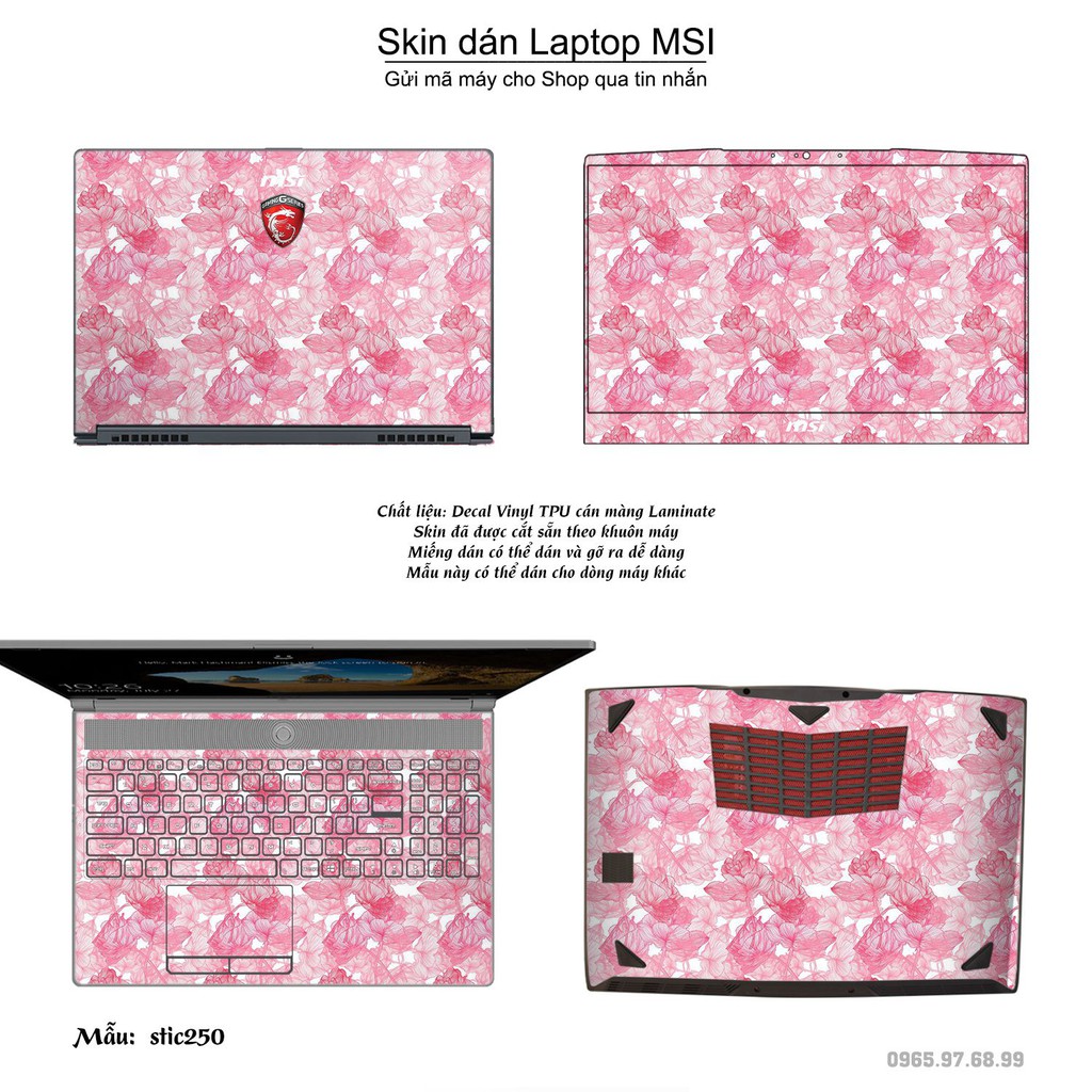 Skin dán Laptop MSI in hình hoa hồng stic250 (inbox mã máy cho Shop)