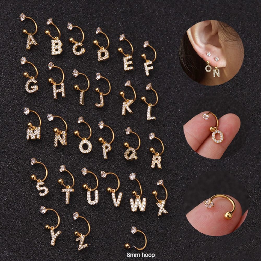 Khuyên Tai Thép Không Gỉ Hình 26 Chữ Cái Đính Đá Zircon