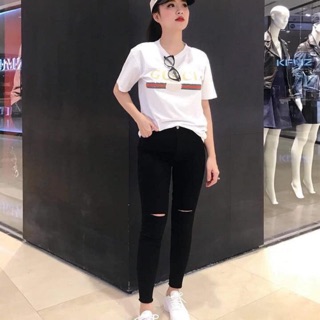 Quần jean nữ rách gối cao cấp( bò giấy)