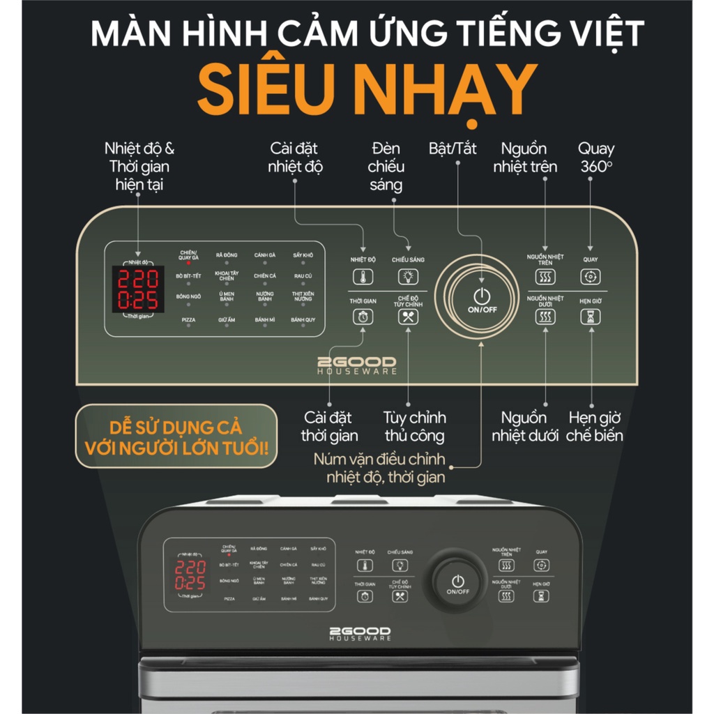 Nồi Chiên Không Dầu 2GOOD Vortex S-20 - Inox 304 - 15 Lít