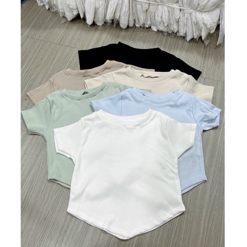 Áo thun nữ cổ tròn vạt nhọn ôm body Michi, áo croptop nữ cổ tròn tay ngắn