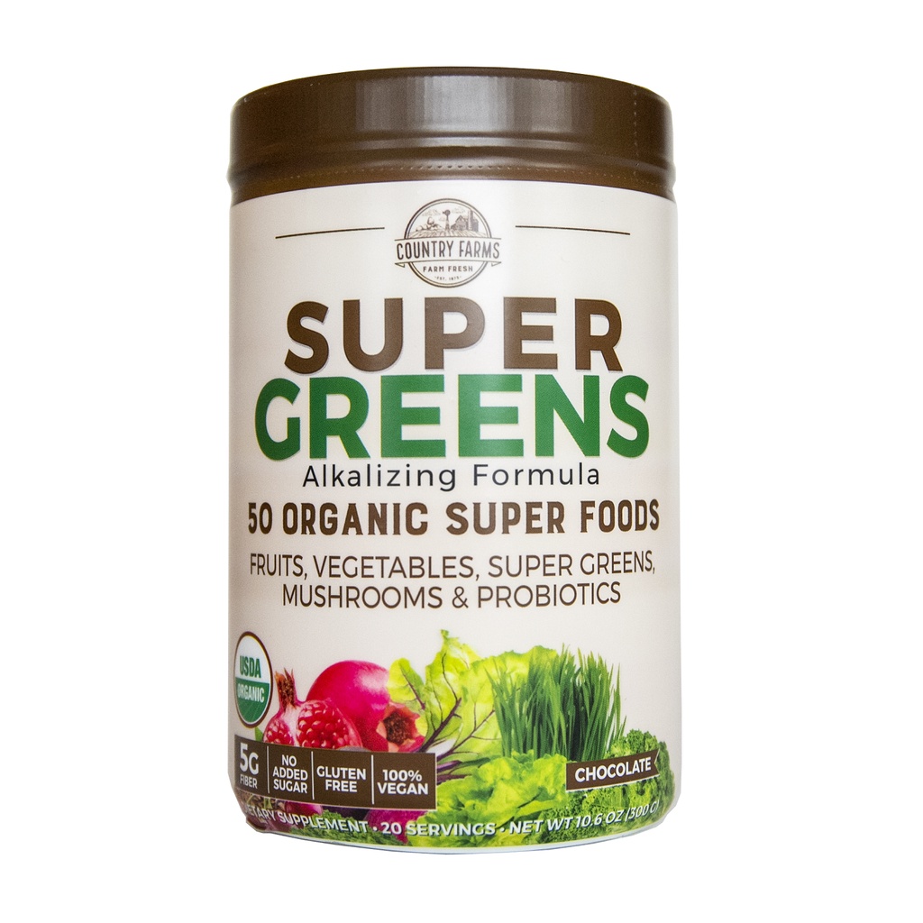 Hỗn hợp 50 siêu thực phẩm hữu cơ Country Farms Super Greens 300g chocolate