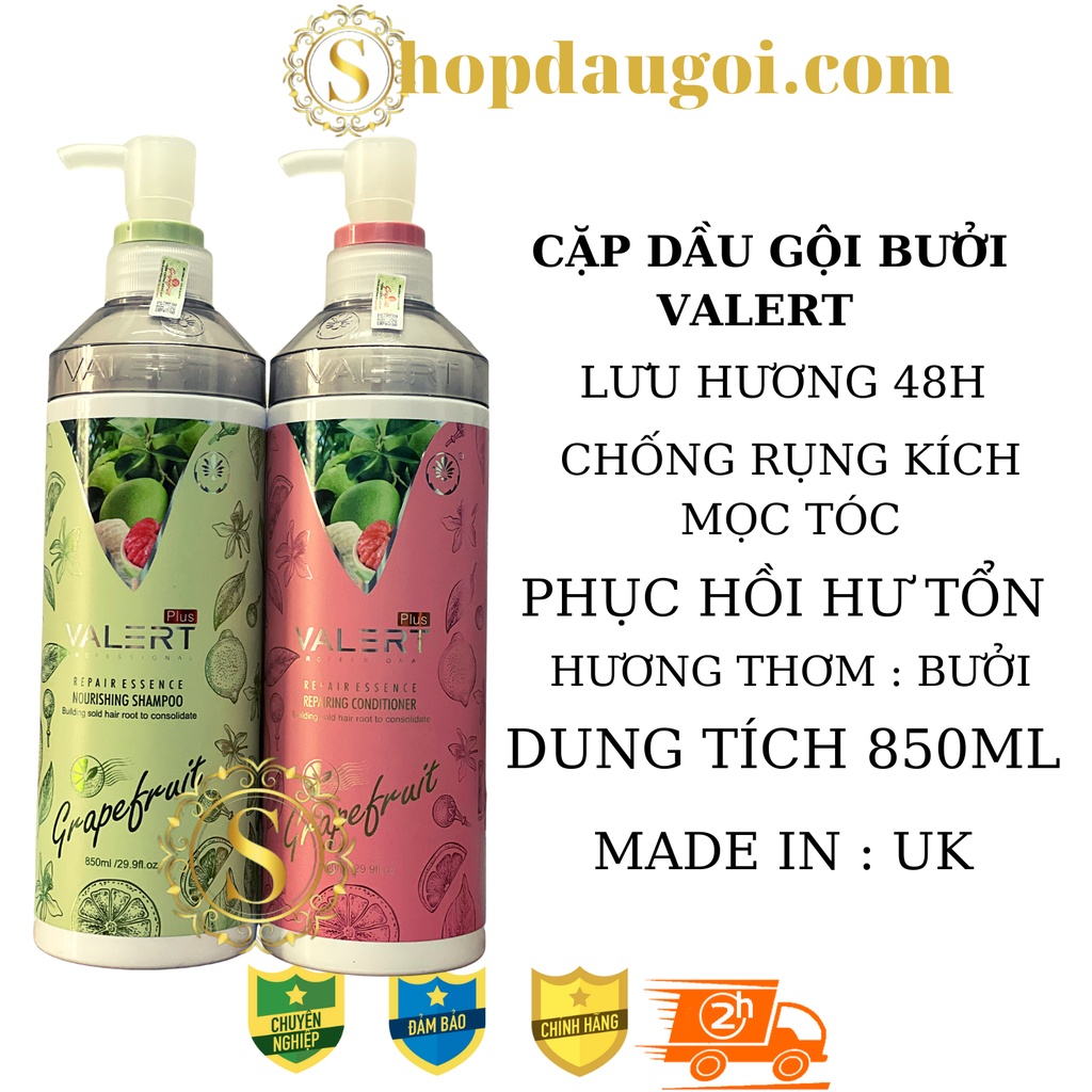 Dầu Gội Bưởi Dầu Xả Bưởi Grapefruit Valert Phục Hồi Tóc Giảm Rụng Tóc Kích Mọc Tóc 850ML * 2 Chính Hãng