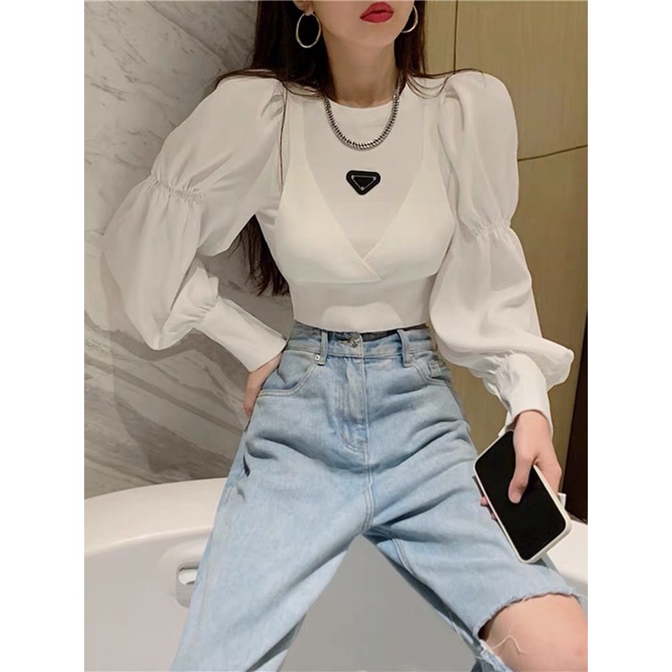 Áo thun tay dài cổ tròn phong cách Hàn Quốc thời trang mùa thu cho nữ