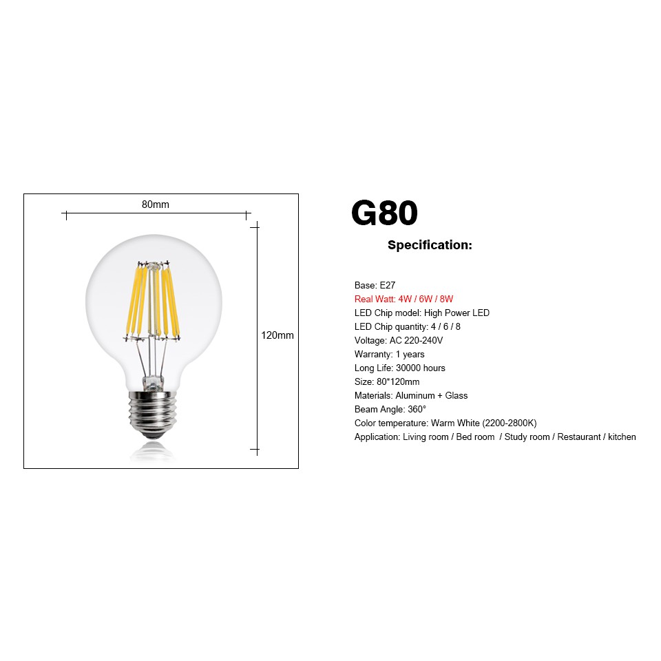 Bóng Đèn Led Vintage Edison G80 Nhiều Màu - Bóng Đèn Tròn Cổ Điển Nhiều Mẫu Trang Trí Đẹp Ánh Sáng Vàng Hoặc Trắng