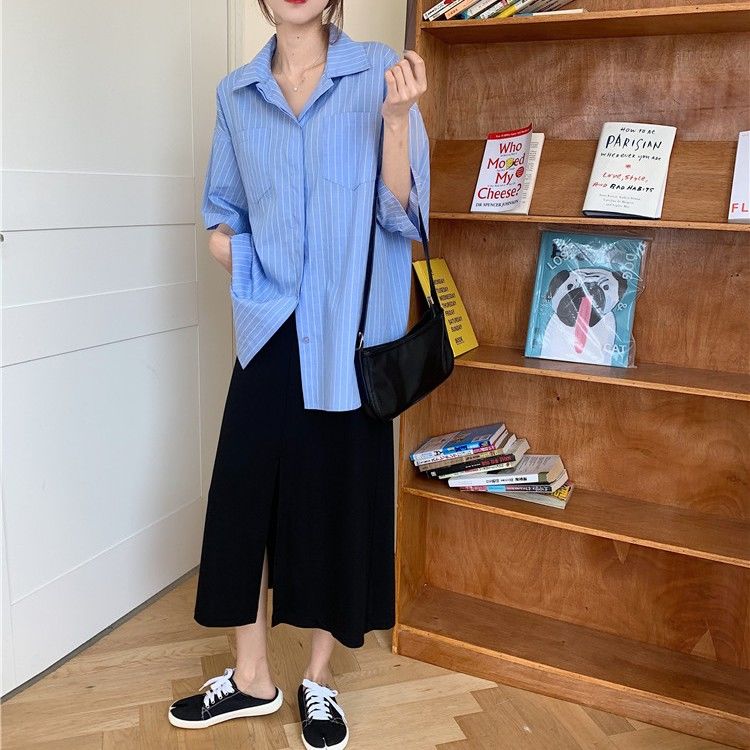 Áo Sơ Mi Sọc Tay Ngắn Thời Trang Dành Cho Nữ