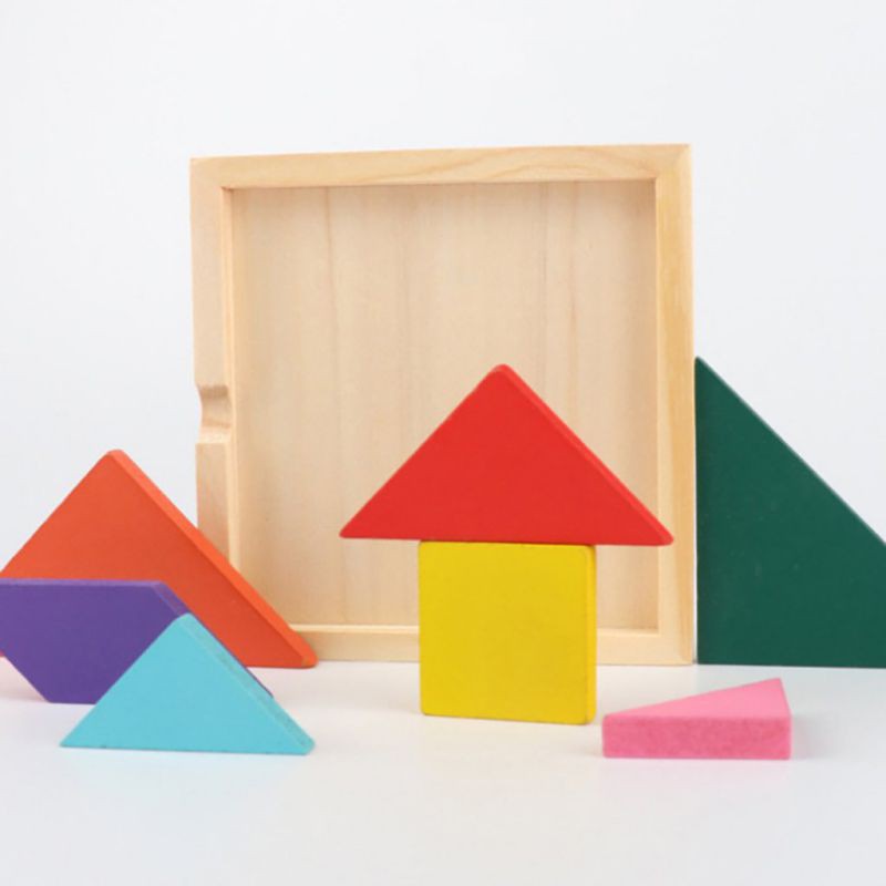 Đồ chơi trí uẩn Tangram 12x12cm, đồ chơi xếp gỗ montessori thông minh trí tuệ cho bé