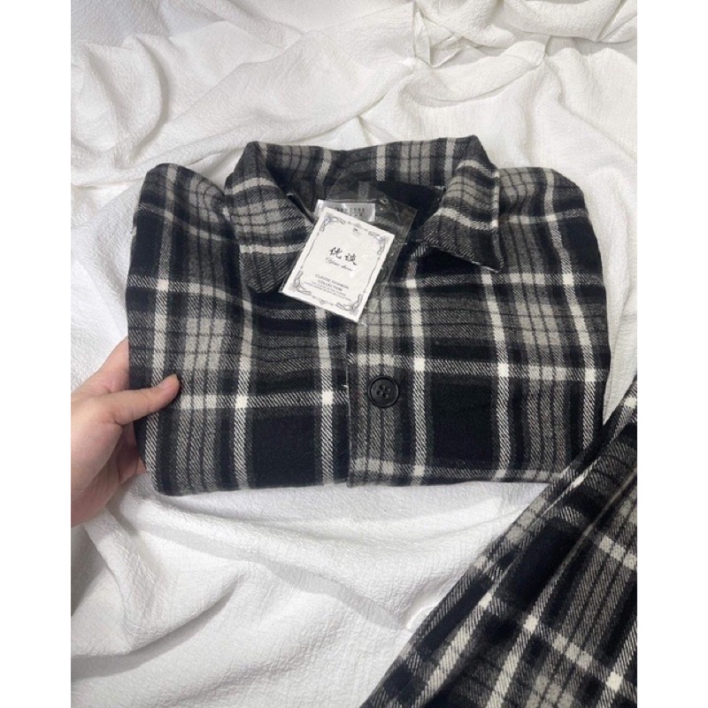 Set áo khoác croptop kèm chân váy dạ kẻ phong cách Hàn Quốc | BigBuy360 - bigbuy360.vn