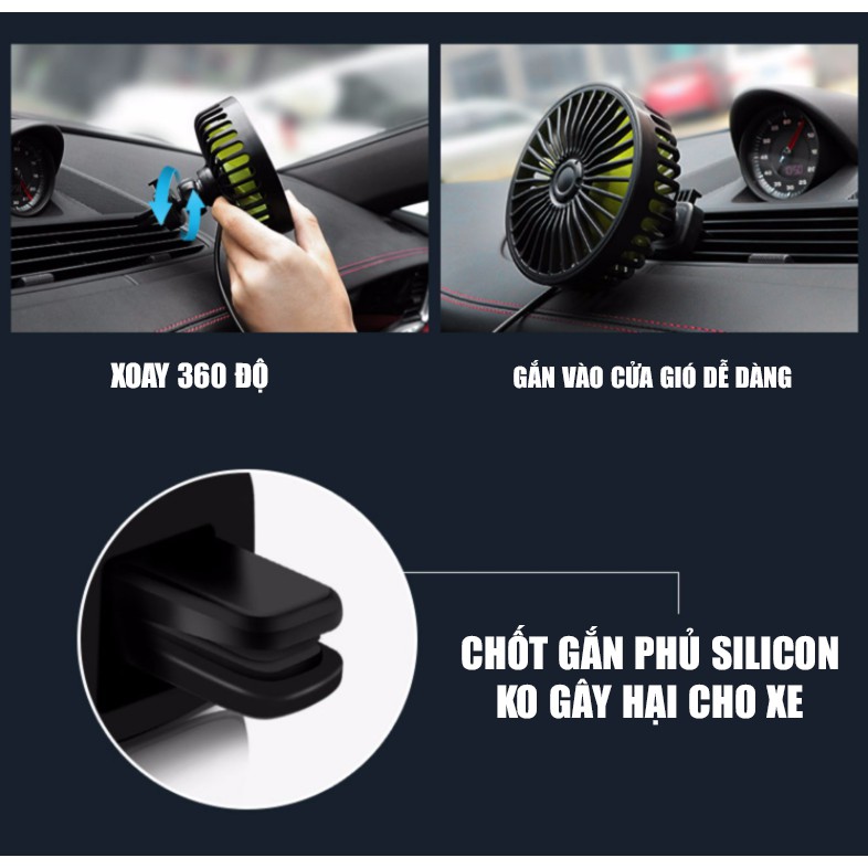 Quạt Mini 360 Độ Gắn Cửa Gió Ô Tô F406, Công Suất Lớn