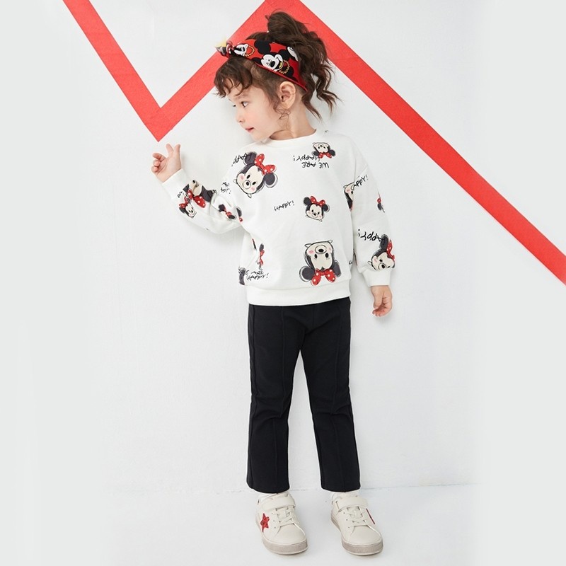(3-7 tuổi) Áo dài tay thu đông bé gái hãng BALABALA 21213200301 họa tiết chuột Mickey