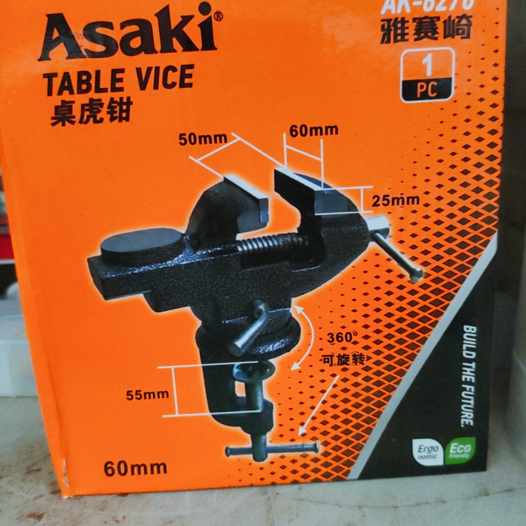 Ê tô asak kẹp bàn mini mâm xoay 50/60mm asaki, dụng cụ gia công cơ khí