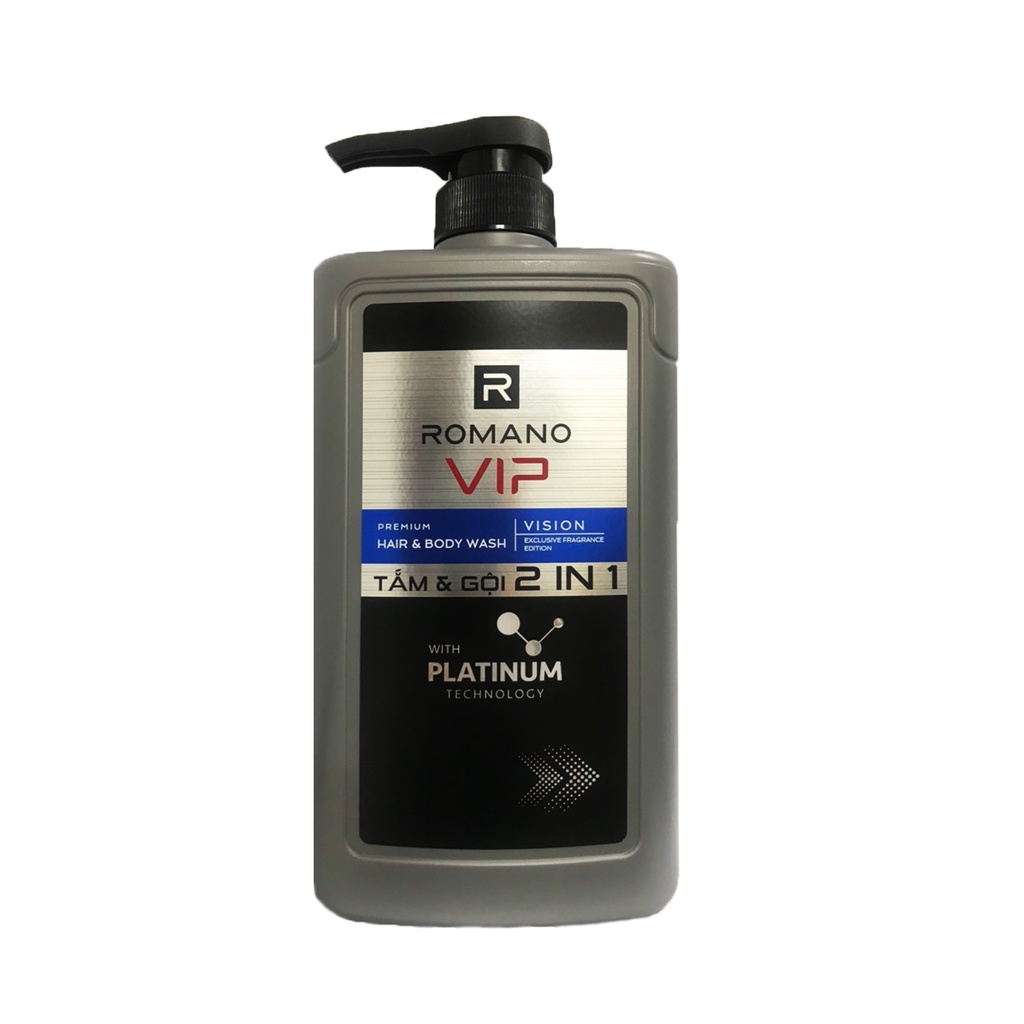 Tắm và Gội 2in1 Romano Vip Vision Nước Hoa Cao Cấp 650g/chai+ Tặng dầu Gội vip Vision 150g