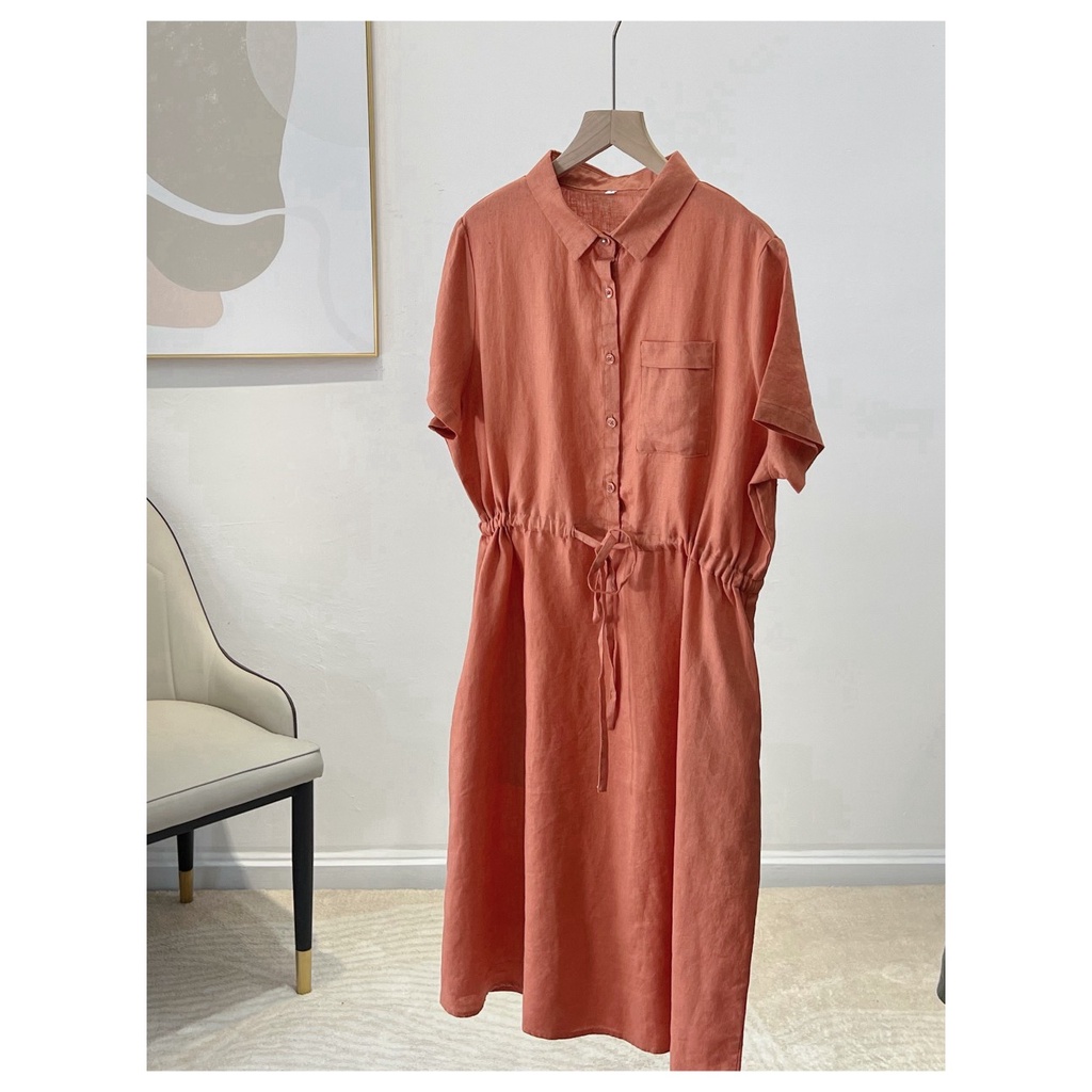 Đầm suông linen form rộng cổ sơ mi không kén dáng mặc,dáng suông vải đũi mềm mát