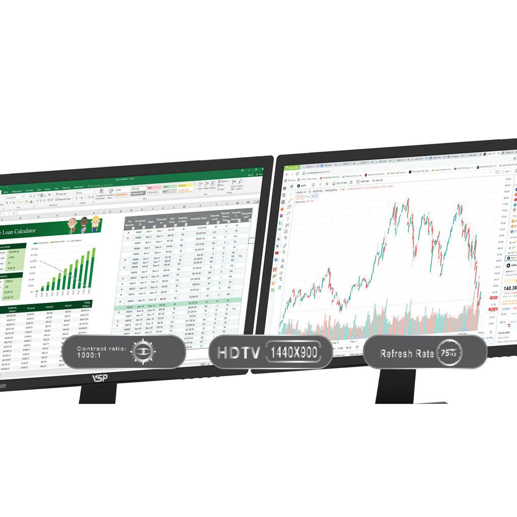 Màn hình máy tính LCD 19" VSP E1918B FullHD 1440x900, 75Hz, HDMI, VGA