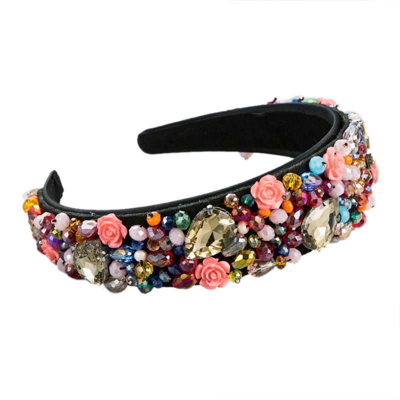 Băng Đô Cài Tóc Bản Rộng Đính Hạt Pha Lê Nhiều Màu Phong Cách Bohemian