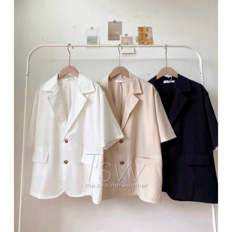 Áo blazer nữ cộc tay, áo vest nữ chất mát dáng rộng 3 màu xinh xắn -Áo Blazer - Vest Cộc Tay Dáng Rộng Chất Mát ảnh thật