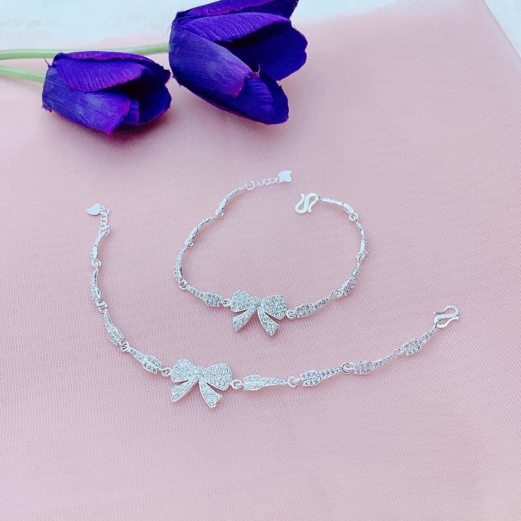 Lắc tay bạc nữ mặt hình lơ đính đá, vòng tay chuẩn bạc ta sang trọng nữ tính - Trang sức bạc Evasilver