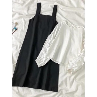Set yếm kaki mix áo rúm tay