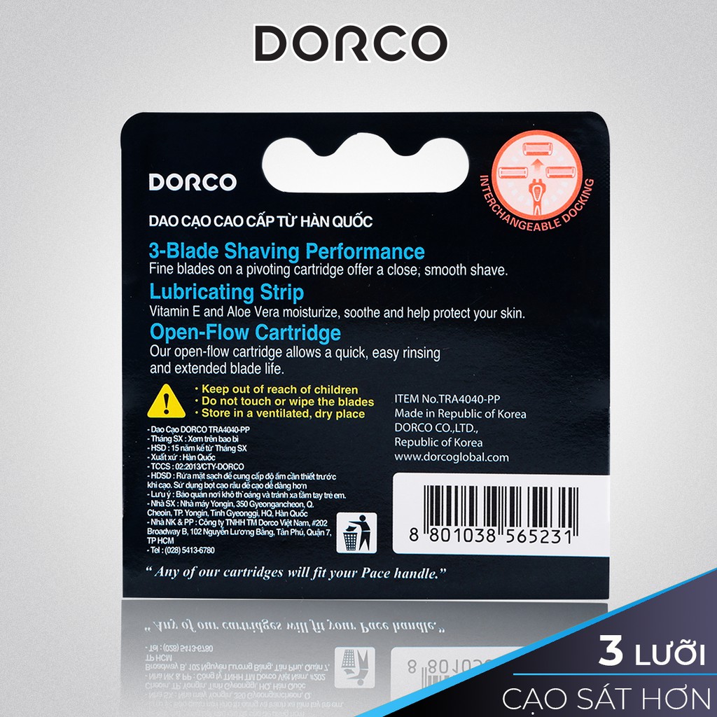 Vỉ 04 Đầu Cạo Râu 3 Lưỡi Dorco Pace 3 TRA 4040