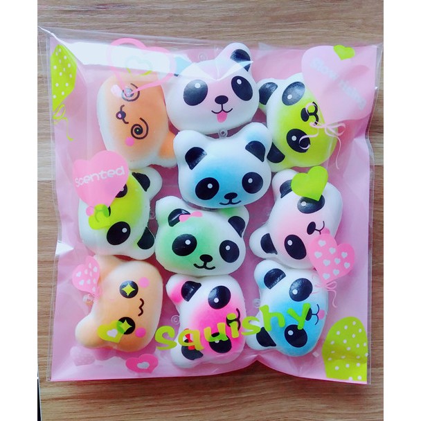 Set 10 Đồ Chơi Xốp Squishy Giảm Stress Hình Gấu Trúc Dễ Thương Cho Bé