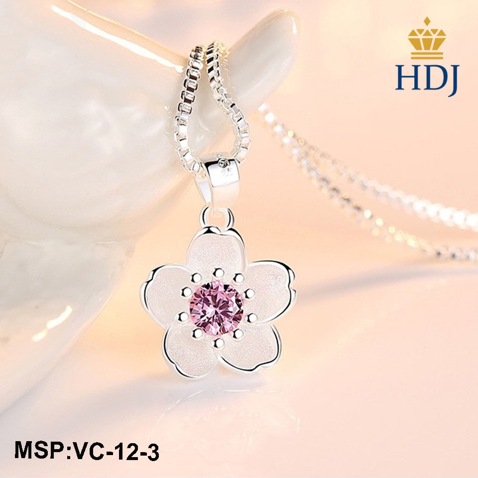 Vòng Cổ bạc Ý 925 Hình Hoa anh đào đính đá nhiều mẫu đẹp trang sức cao cấp HDJ mã VC-12-3 Hàng Mới Về