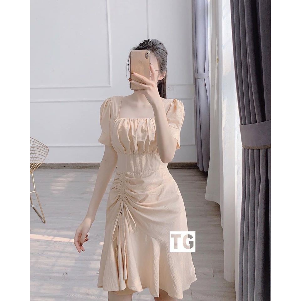 Váy cổ vuông nhăn rút dây đuôi cá mã 244(kèm video,ảnh thật) | BigBuy360 - bigbuy360.vn