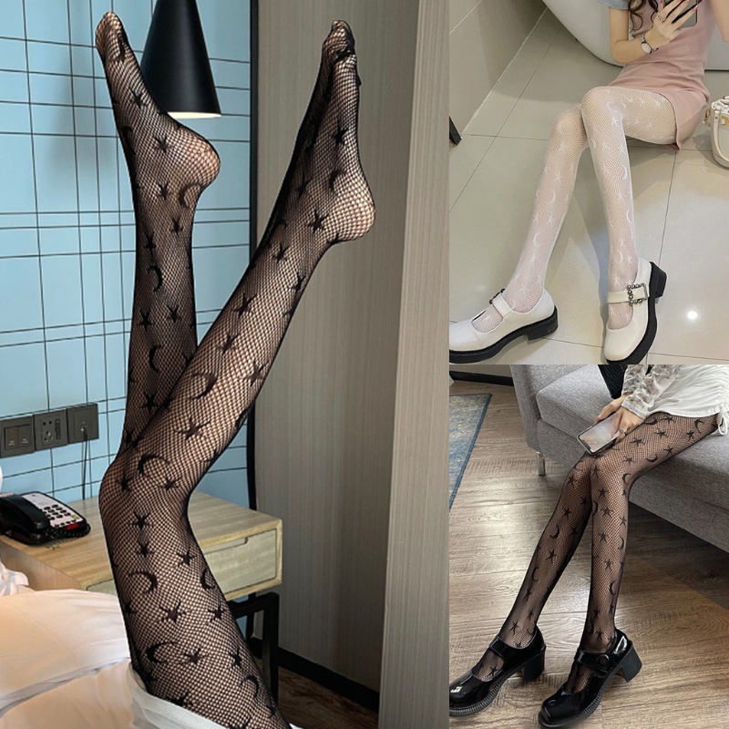 Quần tất lưới họa tiết trăng sao phong cách Harajuku quyến rũ cho nữ