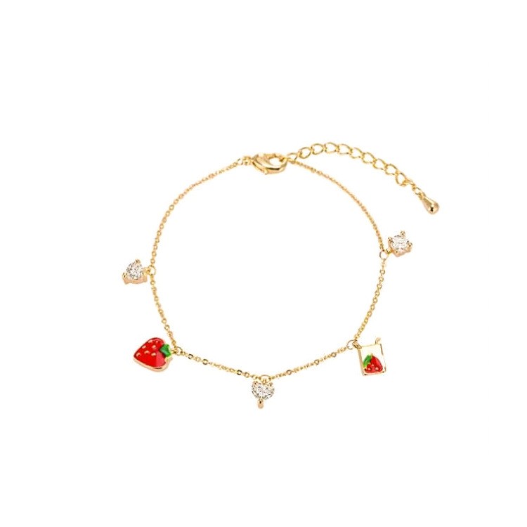 Korean-style Cute Strawberry Heart Shaped Heart Shaped Zirconium Bracelet