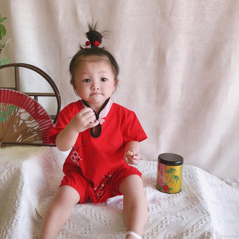 Áo liền quần tay ngắn in họa tiết hoa retro cho bé gái
