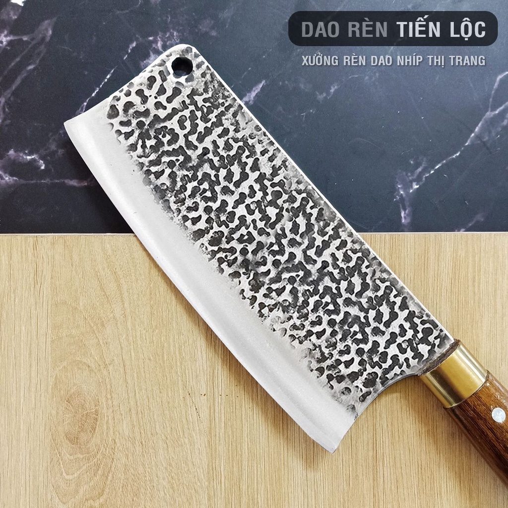 Dao Chặt Xương Thép Nhíp Ô Tô Dập Vân 2 Mặt Cao Cấp - Cán Cẩm Chỉ Khâu Đồng