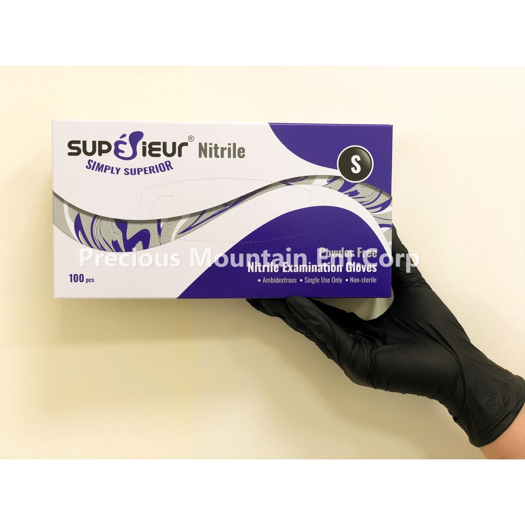 Găng Tay Y Tế Nitrile Superieur Không Bột Màu Đen - Găng Tay NBR Cao Cấp - Chuyên Spa Phun Xăm Thẩm Mỹ