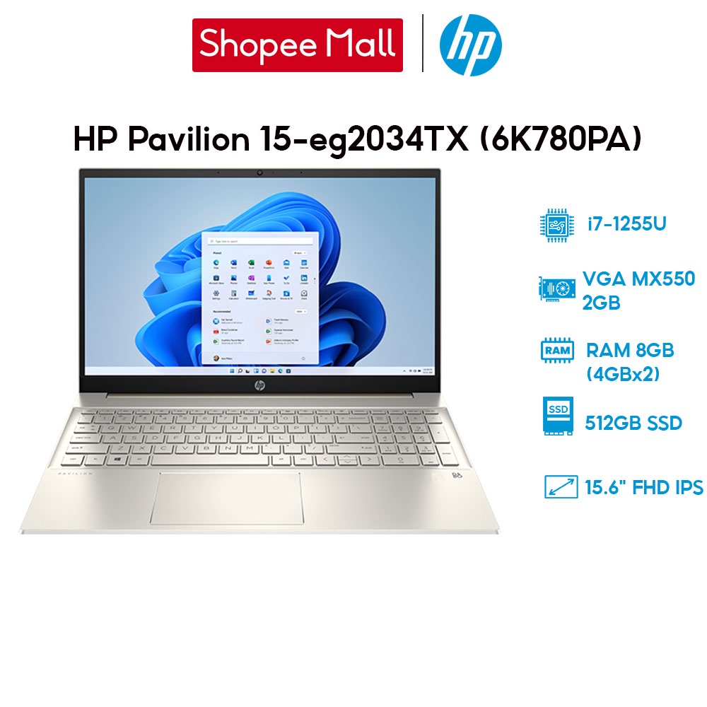 [Mã ELHP1010 giảm 15% đơn 18TR] Laptop HP Pavilion 15-eg2034TX 6K780PA i7-1255U | 8GB | 512GB | VGA MX550 2GB | 15.6'