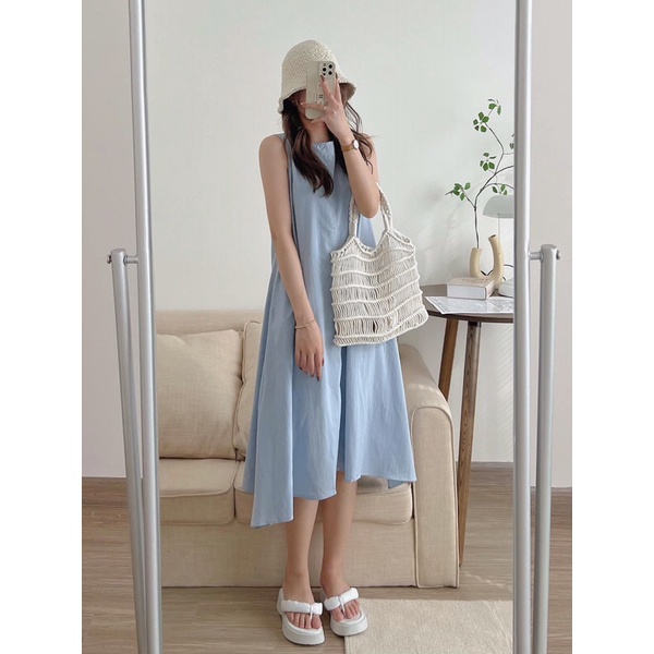 Váy sát nách dáng xoè đũi xước Pea Store - Váy maxi đũi đi biển dáng xoè xinh xắn