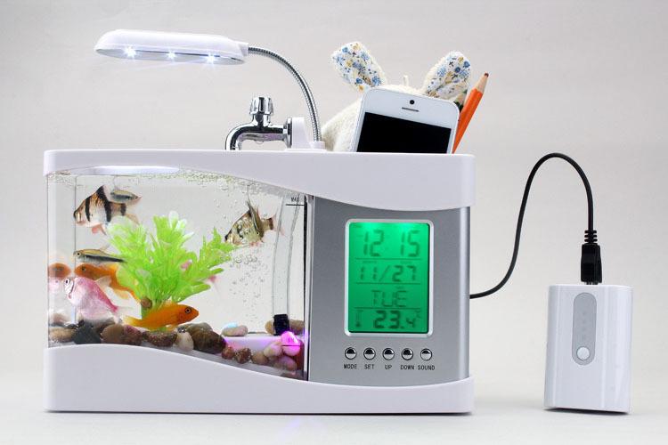 Bể cá mini usb để bàn AQUARIUM,màn hình LCD hiển thị thời gian,nhiệt độ,ngày tháng,lưu thông nước tốt cho cá sống tốt