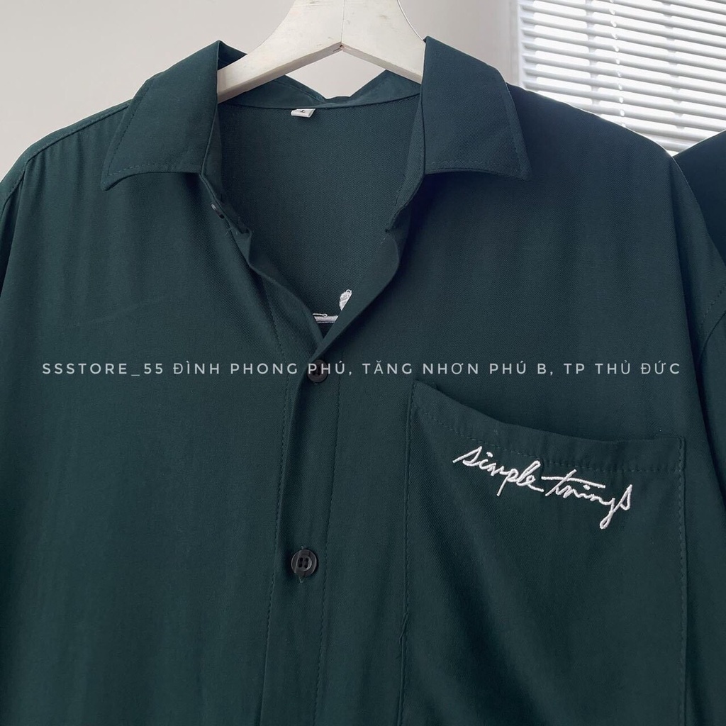Sơ Mi Xanh Lá Tay Lỡ Thêu Hình Dáng Rộng Bàn Tay Tình Nhân Nam Nữ Unisex