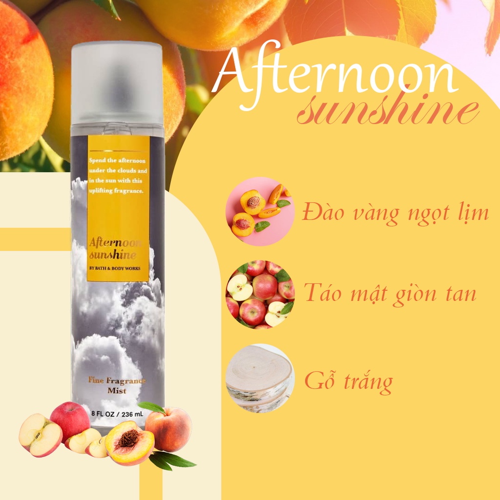 Afternoon Sunshine Body Mist Xịt Thơm Toàn Thân Bath & Body Works Hương Hoa Quả Ngọt Chua Tươi Mới Ấm Áp