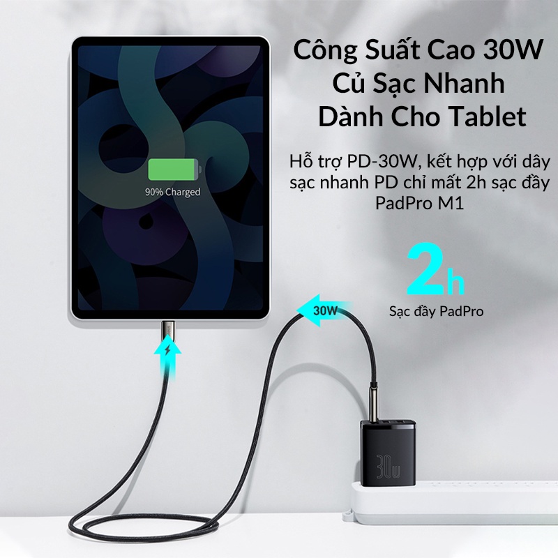 Củ Sạc Nhanh 3 Cổng Baseus Compact 30w Usb Chân Cắm Type C Hỗ Trợ Qc3.0 Pd3.0 Cho Điện Thoại Máy Tính Bảng Njoyshop