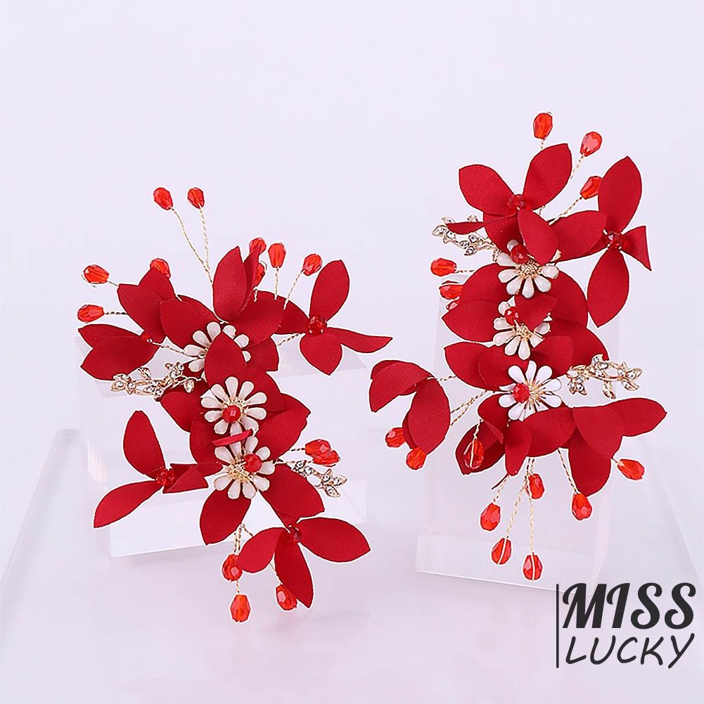 Set kẹp tóc và khuyên tai họa tiết hoa lá đính đá thanh lịch cho nữ